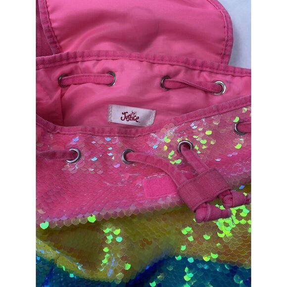 Justice Rainbow Unicorn Flip Sequin Mini Backpack Rucksack Horn Ears 12X8X4 - Picture 8 of 11